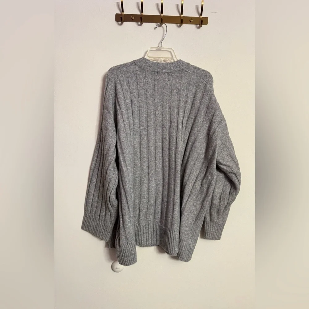H&M Women’s Wool Blend Ribbed Mock Neck Sweater Gray Size XXL Oversized Cozy - Picture 6 of 6